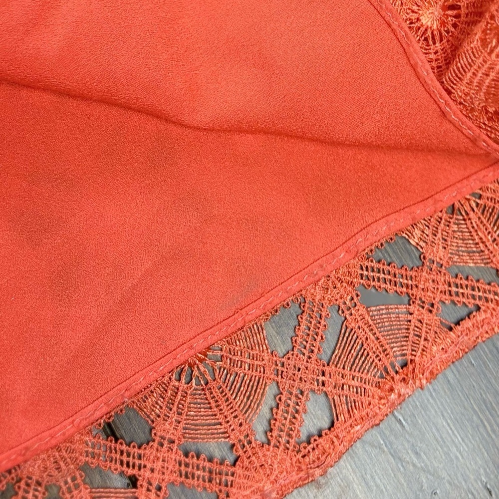 size S Orange Lace Dress Full Length Sleeveless Halter V Neck Fitted - Picture 12 of 13